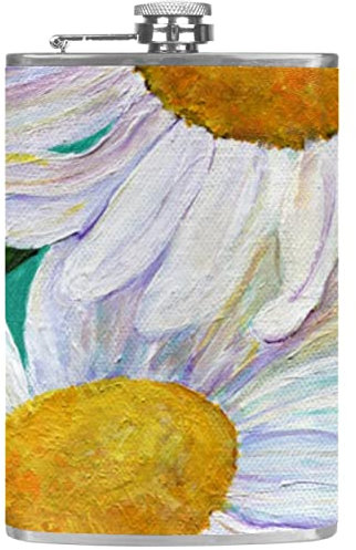 Flasque avec entonnoir Flacons personnalisés,marguerites aquarelle,Petit flacon portatif en acier inoxydable pour l'alcool