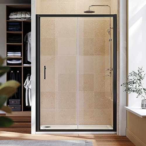ELEGANT Black Sliding Shower Door Shower Screens with 6mm Tempered Glass Modern Bathroom Shower Enclosures Wetroom Cubicles 1000mm