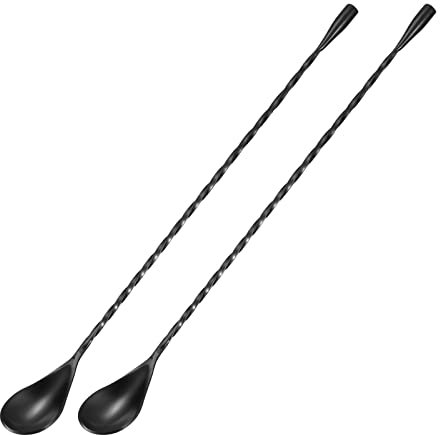 sourcing map 2Stk Barlöffel Cocktail Mischlöffel 12 Edelstahl Lang Griff Löffel Spiralgriff Getränk Mischlöffel für Mischglas oder Mixbecher Schwarz