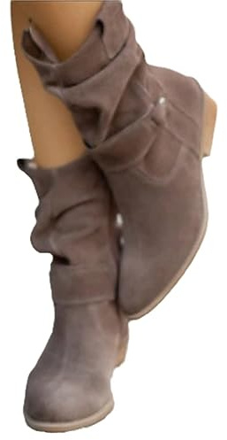 tinbarry Stivaletti da Donna Stivaletti in Pelle Scamosciata con Zip Pieghe Stivali Invernali Stivaletti Bassi Stivaletti Retrò Eleganti con Zip Stivaletti Tinta Unita Scarpe