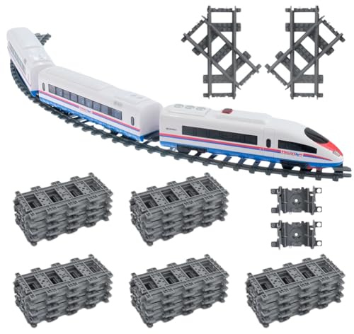 RANJIMA City Binari, Set con 42 Pezzi Accessori di Rotaie per Ampliare la Ferrovia del Treno Giocattolo, City Scambi Binari dei Blocchi di Costruzione della Città Giochi Creativi per Bambini e Bambine