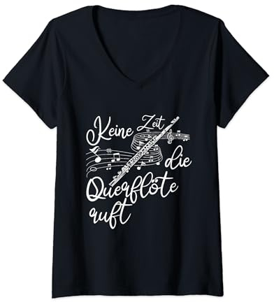 Flöte Musik Instrument Musikinstrument Querflöte T-Shirt mit V-Ausschnitt