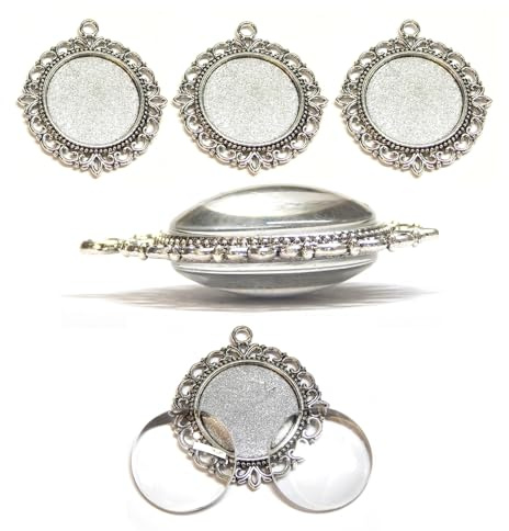 Perlin Cabochon Schmuck Set 25 mm Zweiseitige Anhänger DIY Foto Medaillon selber machen Lünette Fassung mit Glas Cabochons Bastelset Schmuckherstellung