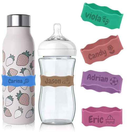 Bandiera personalizzata del bollitore, etichette personalizzate del biberon in silicone, riutilizzabili, etichette del biberon scolpite al laser, braccia di presa personalizzata del bicchiere per bamb