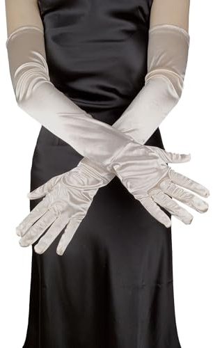 Whakano Lange Handschuhe Damen,Satin Handschuhe,Elegante Gloves | Ellenbogenlange Elastische Handschuhe,Brauthandschuhe,für Halloween,Bankett,Party,Hochzeit,Tea Party Zubehör,Champagner
