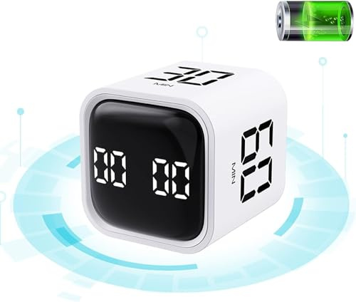 Mokeum Temporizador, temporizador de cocina, temporizador de cubo abatible con sensor de gravedad, pantalla LED, reloj de cuenta regresiva silencioso, temporizadores de cocina digitales para trabajo,