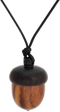 LEEINTO Vintage Wooden Acorns Pendant Necklace, Handmade Acorn Storage Leather Cord Choker, Unisex Adults Retro Space Fashion, No Metal, No Gemstone, Necklace