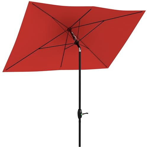 Outsunny Sonnenschirm rechteckig neigbar 2 x 3 m mit Kurbel wasserfestes Polyestergewebe hohe Dichte 180 g/m² rot