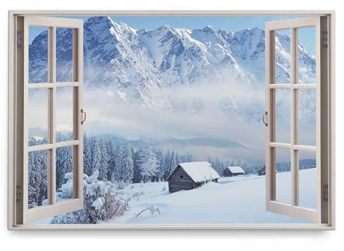 Paul Sinus Wandbild 120x80cm Fensterbild Alpen Winter Schnee Hüte Winterlandschaft Berge