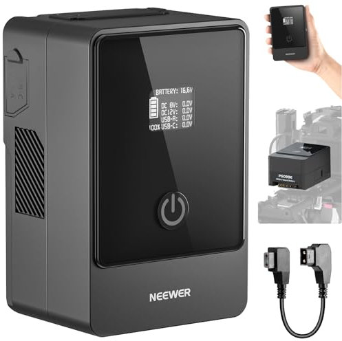 NEEWER PS099E Mini V Mount Akku, 6800mAh 99Wh 14.5V Mini V Lock Akku mit D Tap Kabel/BP/65W PD Typ C/USB A/Dual DC/OLED Display für Video Kamera Camcorder, Kompatibel mit SmallRig BMPCC 4K 6K