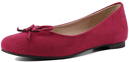Gicoiz Work Flats Womens Round Toe Bowtie Dolly Shoes Closed Toe Comfort Office Loafers Slip On Ballerina Slippers Girls MS-Rose-Red Size 5-39