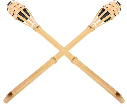 DOITOOL Luau Bamboo 2pcs Hand-Woven Rattan Garden Outdoor Torch for, Garden, Patio Decoration