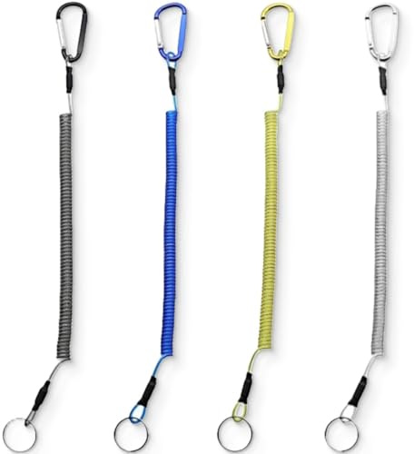 JEYORZY 4 Piezas Llaveros en Espiral, Llavero Espiral Elastico, Mosqueton Colorido Anti Perdido, Extensible Llavero con Multicolor Mosqueton, Cuerda de Pesca, Cordones de Pesca