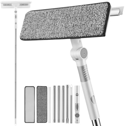 Fzaqwen Tergipavimento Esteso per Finestre - Lavavetri Telescopico 3 in 1 con Manico Lungo con Tergipavimento, Kit di Strumenti per la Pulizia delle Finestre Girevole per Domestico Interno/Esterno