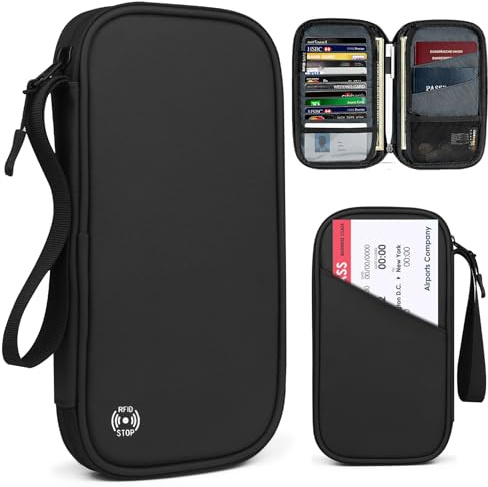 Reisebrieftasche Familie Wasserdicht mit RFID-Blocker Reiseorganizer | RFID-Schutz, Reißfestes Nylon, Große Kapazität, Reisepasshülle für Passport, Karten, Tickets und Handy, Tragbare und Leicht