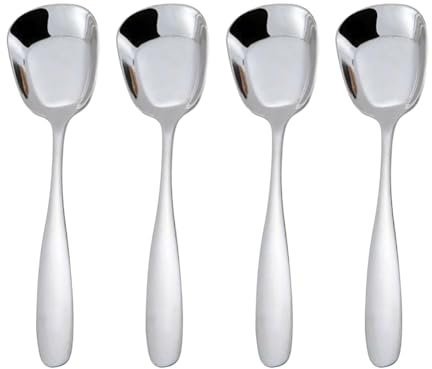 GSHLLO Lot de 4 cuillères carrées plates en acier inoxydable pour yaourt, crème glacée, riz, soupe, soupe, table, sucre