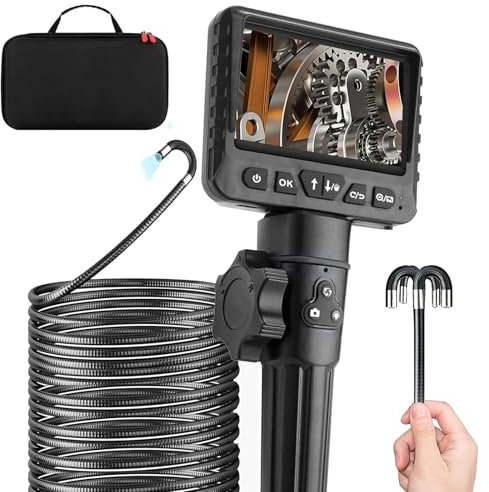 8,3mm Minuscola Endoscopio Articolato con Luce, Telecamera Ispezione Tubi Bidirezionale a 180°, Impermeabile Telecamera Boroscopica Schermo IPS HD da 4,3 Pollici, per Automotive, Meccanico (5m)