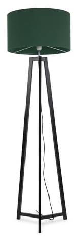 ValueLights | Black Wood Tripod Floor Lamp with Forest Green Fabric Drum Lampshade Living Room Light | Floor Lamps, Home Décor & Improvement Essential | Included LED Bulb
