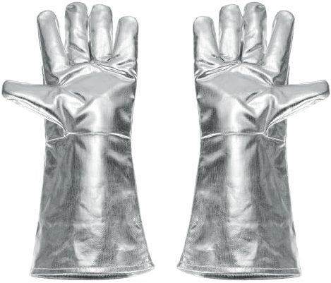 sourcing map 1 paio di guanti da saldatura alluminizzati A333-1 da 40,6 cm, resistenti al calore, a maniche lunghe, per barbecue, barbecue, per saldatura, forno, forno, giardino