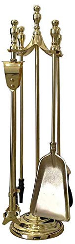 SmPinnaA 5-Teiliges Goldenes Kaminbesteck-Set, 53 cm Hohe Feuerstelle, Kaminbürste Aus Schmiedeeisen, Schürhakenschaufel, Zangenhalter, Herddekorationszubehör