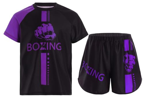 Miutii Jungen Muay Thai Short Kickboxen Kurze Hose + T-Shirt Kinder Boxing Kleidung Kampfsport MMA Thai Trainingsanzug