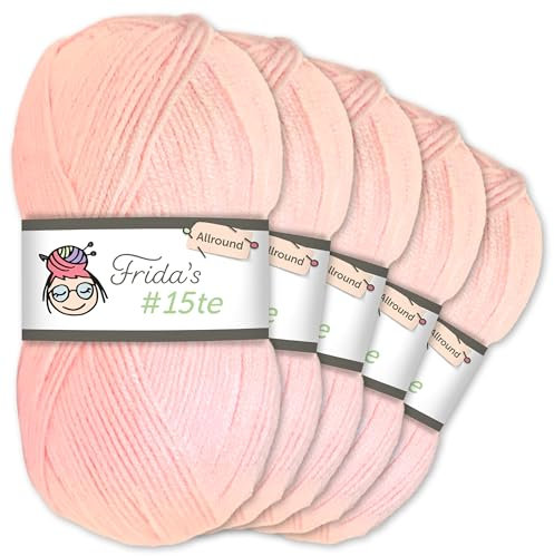 Frida's Wollhaus Frida's 5 x 100 g #15te Allround Basic Garn Babygarn Wolle Stricken Häkeln weich 45 Farben (853 | Hellrosa)