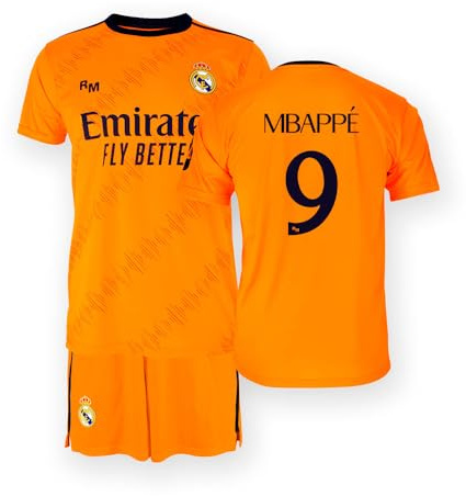 Real Madrid Ensemble maillot et pantalon saison 24/25, MBAPPE, garçons, réplique sous licence officielle, orange, 4 ans