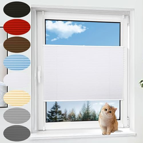 Plissee Ohne Bohren Klemmfix 80 x 220 cm Sonnenschutz, Lichtdurchlässig Plisseerollo Faltrollo mit Klemmträger Easyfix für Fenster & Tür, Weiß