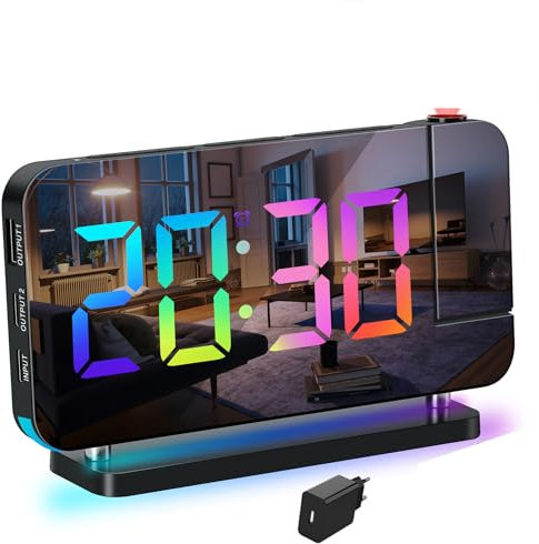 Lancoon Despertador digital con luz nocturna ambiental multicolor, reloj de proyección de números RGB para decoración del hogar, dormitorio, incluye enchufe