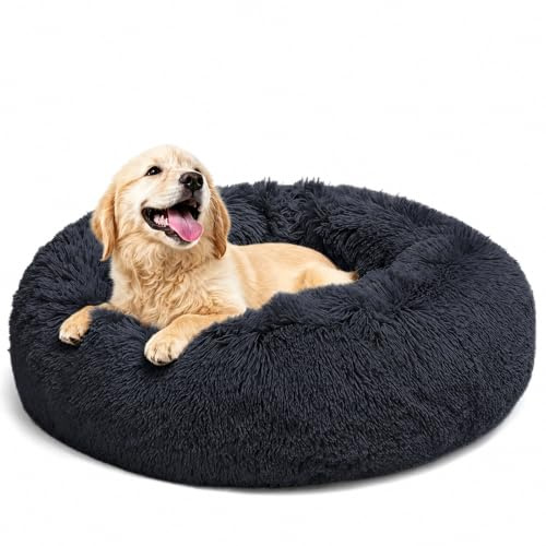 LUOJINYI Hundebett Flauschig, Hundekissen Rund Haustierbett Donut Katzenbett Waschbar mit rutschfestem Boden für große, mittelgroße & kleine Hunde, 60 cm, Marineblau