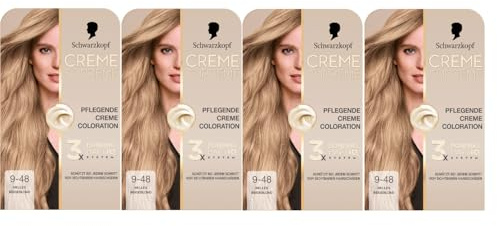 Schwarzkopf Creme Supreme Coloration 9-48 Helles Beigeblond (4x182 ml), dauerhafte Haarfarbe mit Serum und Haar-Maske schützt vor sichtbaren Haarschäden, für 100% Grauabdeckung