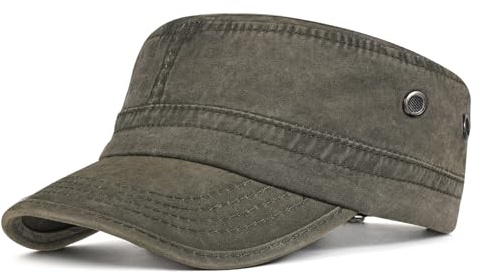 AYPOW Klassisk armékeps 100% bomull, militärkeps för herr och dam, justerbar visirkeps, platt topp, solskydd, basebollkeps, fältmössa, utomhusaktiviteter, Grön, En Storlek