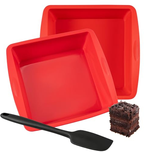 Ideal Swan Silikon Backform – 2 Stück Silikon Brotbackform 20x20cm, Brownie Backform Eckig, Antihaft Silikonformen Backen, Quadratisch Kuchenform mit Spachtel, Kastenform Kuchen für Brot, Tiramisu