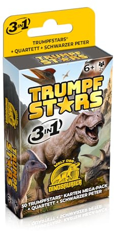 Trumpfstars World of Dinosaurier – Gioco di carte 3 in 1 – 50 carte da gioco con veri fatti dino, gioco vincente, quartetto e Black Peter – Gioco educativo a partire dai 6 anni, sostenibile e ideale