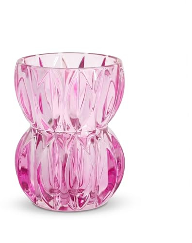 Violette Kristallglasvase, 17,5 cm hoch, einzigartige strukturierte Vase, für frische Blumen und Hydrokulturpflanzen, moderne dekorative Tischdekoration für Esstisch, Couchtisch und Dekoration