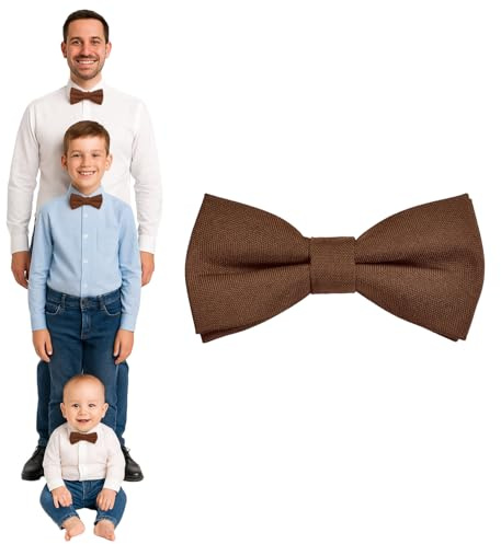 DonDon noeud papillon homme enfants garçons ou bébés Marron mat, pré-noué et longueur réglable en coton gabardine - accessoire festif pour mariage, communion et cérémonie