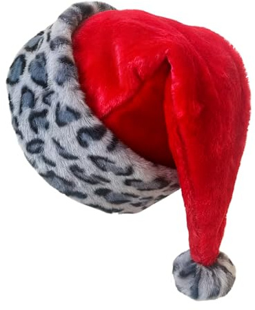 Keyubria Weihnachtsmann Hut,Stylische Weiche Warme Kopfbedeckung | Plüsch Weihnachtsmütze mit Leopardenmuster | Für Fotografie, Parade, Cosplay, Party, Neujahr, Freunde, Mutter, Freundin und