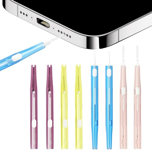 AXFEE Kit de Limpieza de Teléfono Celular 8Pcs,Adecuado para Puertos USB-C | Kit de Cepillo de Limpieza de Puerto de Teléfono USB C, Cepillo de Limpieza de Doble Cara,Kit de Limpieza de Carga,4 Colores