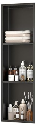 YWJFSA Hornacina Ducha Empotrable de Acero Inoxidable 90 × 28cm Tres Estantes,Impermeable,Nicho Baño Empotrable para Artículos de Tocador,Negro