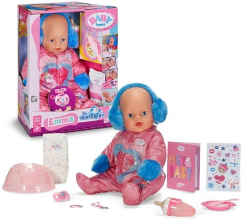 BABY born Emma Puppe Interaktiv im Winteroverall, 43 cm, 10 Funktionen, mit Fütterungszubehör, Töpfchen und Windel, 3+