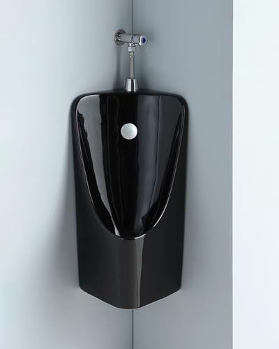 Orinatoio angolare da uomo in ceramica con scarico manuale a parete/pavimento, orinatoio per uso domestico (nero)