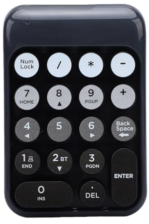 Plyisty Tastierino Numerico Wireless, Bluetooth Dual Mode e Tastierino Numerico 2.4G a 18 Tasti per Laptop/desktop, Tasti Retro Concavi per contabilità, Immissione Dati e Lavoro (BLACK)