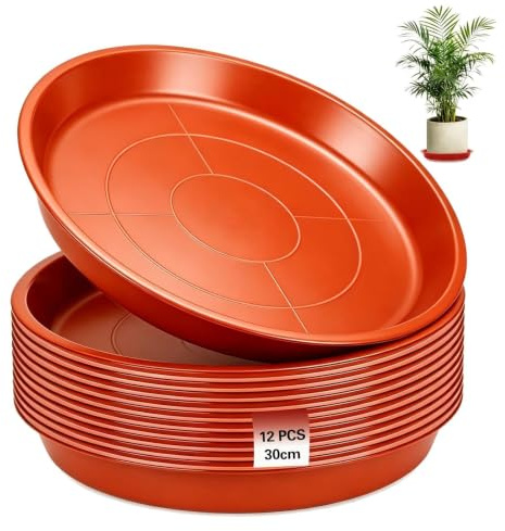 Ezitruz 12 STK Blumentopfuntersetzer 30 cm Blumentopf Untersetzer Rund | Pflanzen Untersetzer, Rot, Unterteller Blumentopf, Kunststoff, Blumenuntersetzer, Pflanzenuntersetzer, für Garten, Balkon