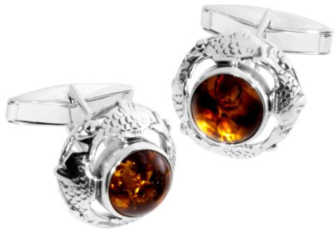 Ostsee-Schmuck Herren-Manschettenknopf 925/000 Sterlingsilber oxydiert mit Bernstein
