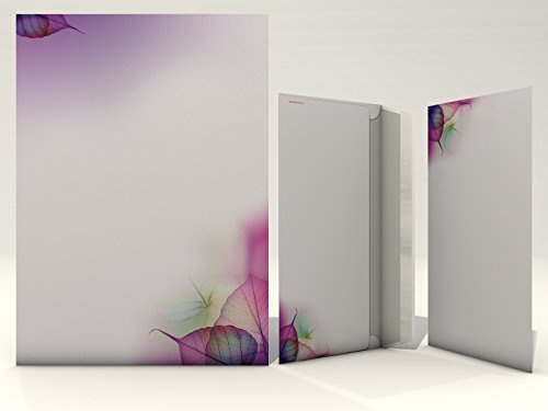 Motivpapier-Set 50-tlg Magic Leaves - 25 Blatt + 25 Kuverts Briefpapier DIN A4 für Inkjet/Laser/Kopierer/Handbeschriftung
