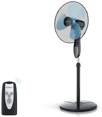 Brandson - Standventilator mit Fernbedienung Standlüfter - Ventilator höhenverstellbarer Standfuß - Neigungswinkel verstellbar - 50W - 3 verschiedene Geschwindigkeitsstufen - Oszillationsfunktion 80°