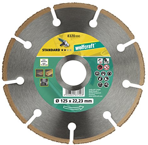 wolfcraft HM-Trennscheibe Standard 125 mm für Winkelschleifer - 8370000 - feine, saubere Schnitte in Holz, Laminat & Kunststoff - langlebige Hartmetallbestreuung
