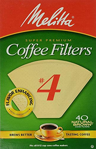 Melitta cono filtros de café No. 4 No blanqueado Naturales marrón 40 Count Pack de 2 (total de 80 filtros)