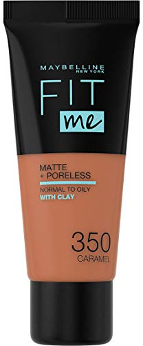 Maybelline New-York Foundation Fluide Fit Me Matte & Poreless Foundation für normale bis fettige Haut, Farbton 350 Caramel, 30 ml
