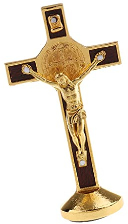 Sharplace Metall Kruzifix mit Jesus auf Kreuz Figur Statue für Haus oder Auto, 90 x 45 x 25 mm - Gold
